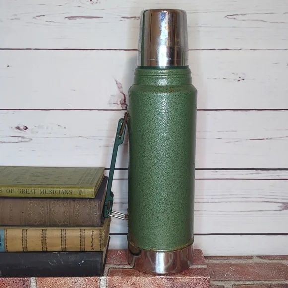 Original Vintage 80's Aladdin STANLEY Olive Green Crackle Vacuum Thermos 32 oz.‎ - Picture 10 of 15